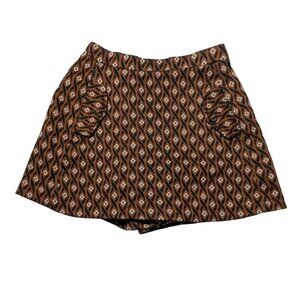 Zara Patterned Skort Girls Size 8 Brown Geometric Skirt Shorts